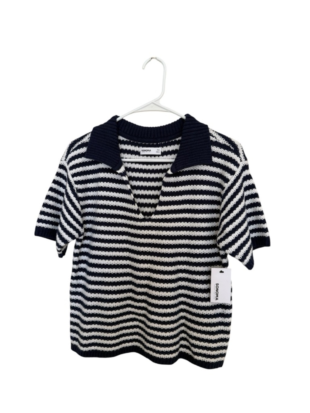 Sonoma Navy & White Striped Short-Sleeve Polo Sweater